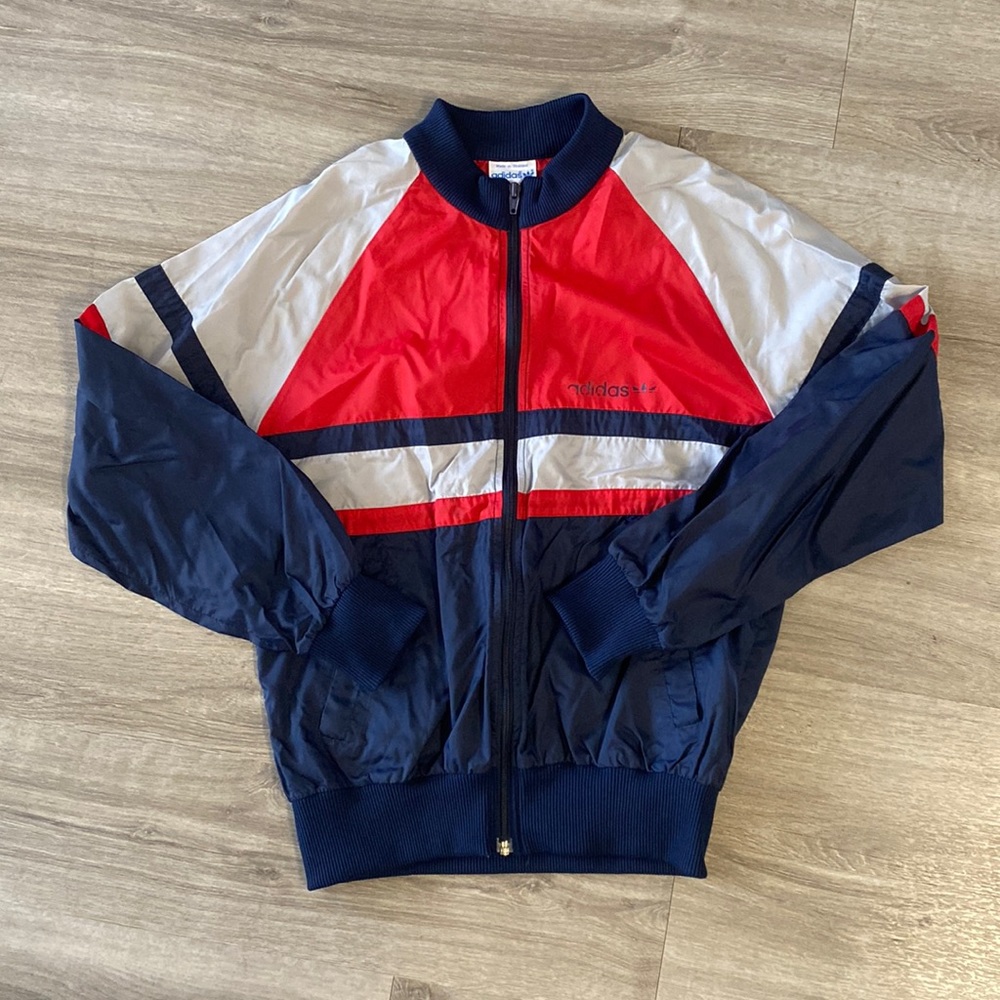 Vintage Adidas Retro Trefoil Logo Multi Color Block Windbreaker Track Jacket